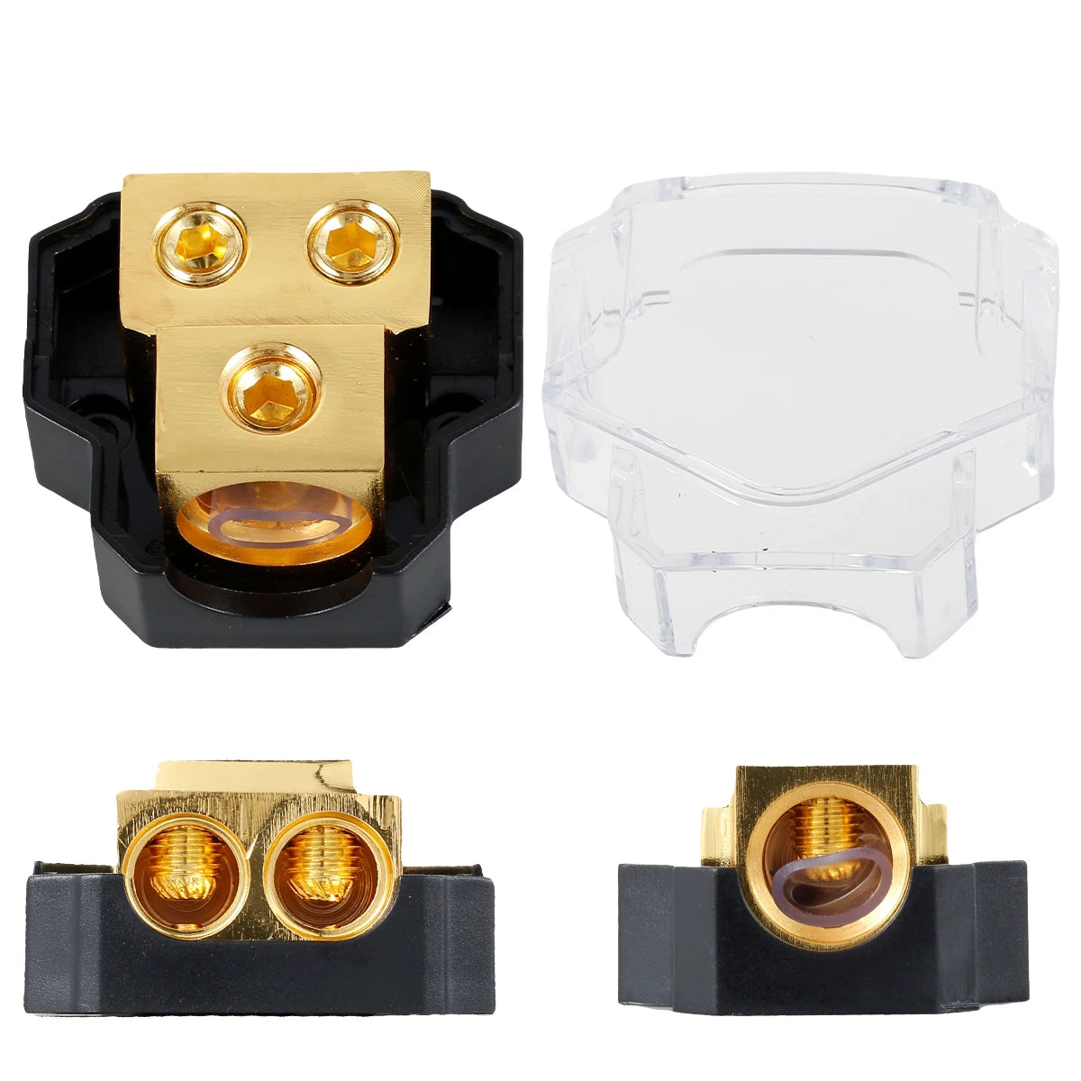 2Way Power Distribution Block Copper Car Audio Power Wire Splitter 0/2/4 Gauge in 4/6/8 Gauge Out Durable Amplifier Power
