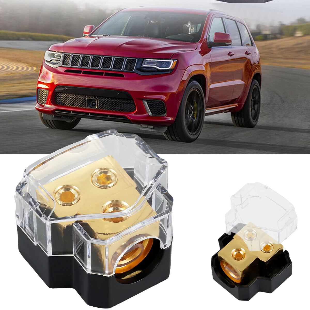2Way Power Distribution Block Copper Car Audio Power Wire Splitter 0/2/4 Gauge in 4/6/8 Gauge Out Durable Amplifier Power