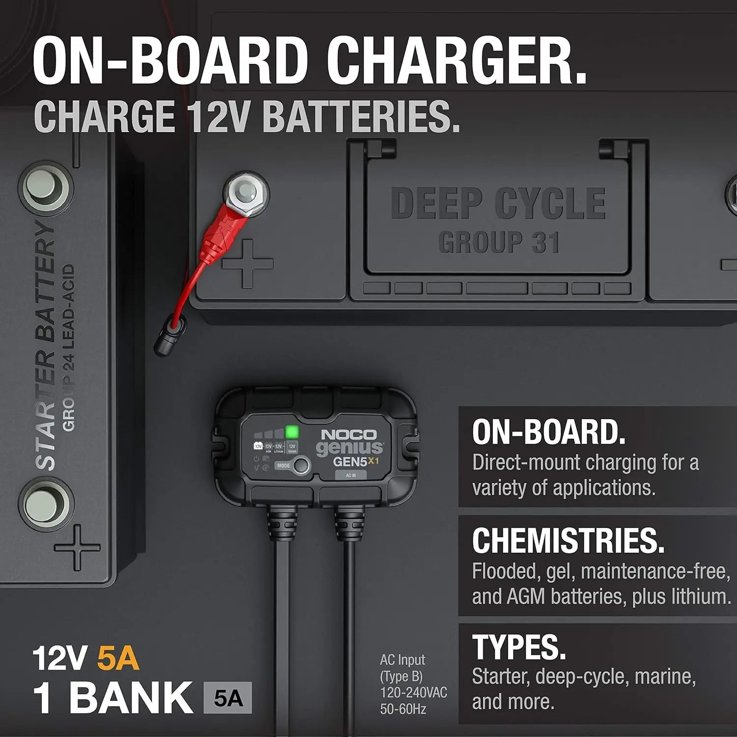 CarAudioGuySupply_NOCO Genius GEN5X1, 1-Bank, 5A (5A/Bank) Smart Marine Battery Charger